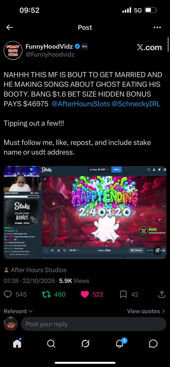 ChykaminC's tweet photo. @Funnyhoodvidz @AfterHoursSlots @SchneckyIRL NAHHH this slot is wild! Ghost booty song + $46k hit! 🤣 … $1.6 -> $46975 is insane!

Stake id- ChykaChi 

Followed + retweeted + liked ✅ https://t.co/SqPjQar6cl