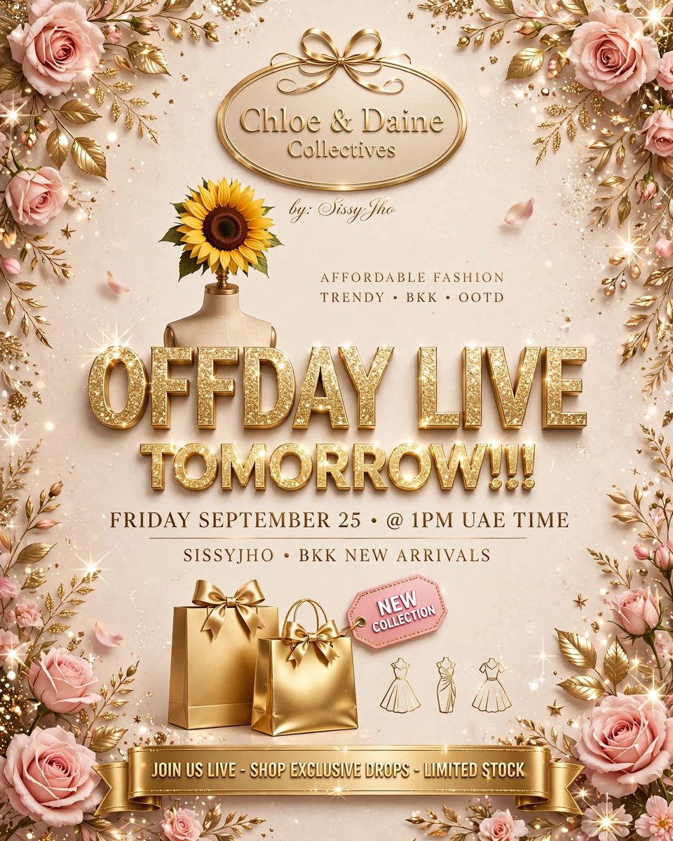 MarcelcILynnyaq's tweet photo. OFFDAY LIVE TOMORROW! FRIDAY, SEPTEMBER 25, 1PM UAE TIME with SissyJho! BKK new arrivals tayo, mga Sissy! Fresh, trendy, affordable OOTD. Set your alarm. See you po bukas! https://t.co/v0r4dhZiOb
