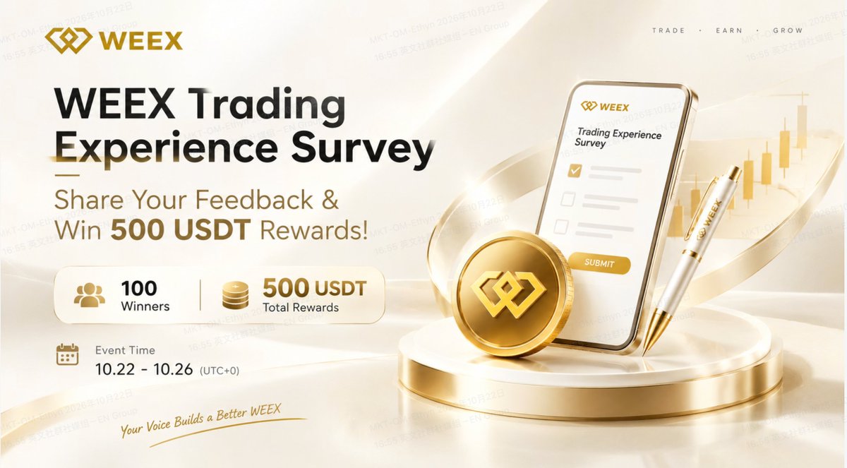 WEEX_Official's tweet photo. 🎁 WEEX Trading Experience Survey — Share 500 USDT in Rewards!
🏆 100 Winners · 5 USDT Each

⏰ Oct 22–26, 2026
👉 Take the survey ： https://t.co/j27Q9DVFiP

💙 Your Voice. Better Trading. Stronger WEEX. 
#WEEX #TradingExperience #UserSurvey https://t.co/LO3nNyIxAc