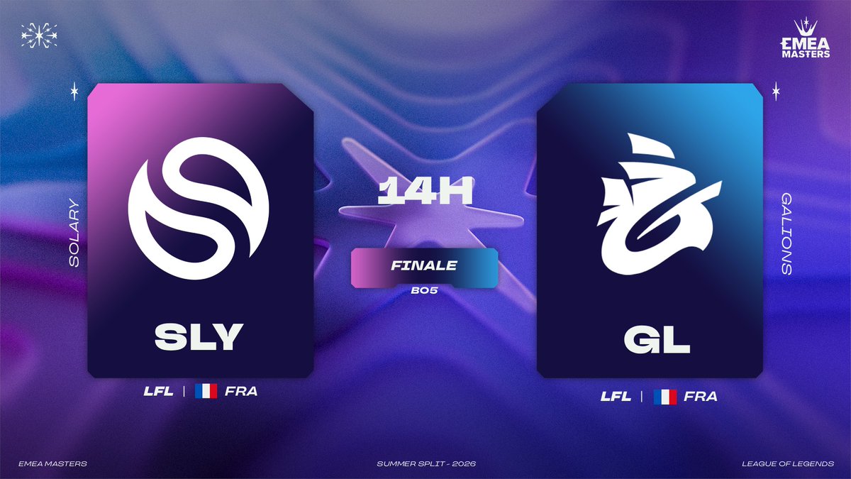 ouat_lol's tweet photo. C'est le grand jour ! Après des semaines de compétition, la grande finale des @EMEAmasters se déroule aujourd'hui ! 

@SolaryTV et @Galions_ s'affrontent dans un match qui aurait pu se jouer en @LFLOfficiel sur la OUAT TV ! 

➡️https://t.co/oZnIN1QcFU https://t.co/Q6DedtrayK