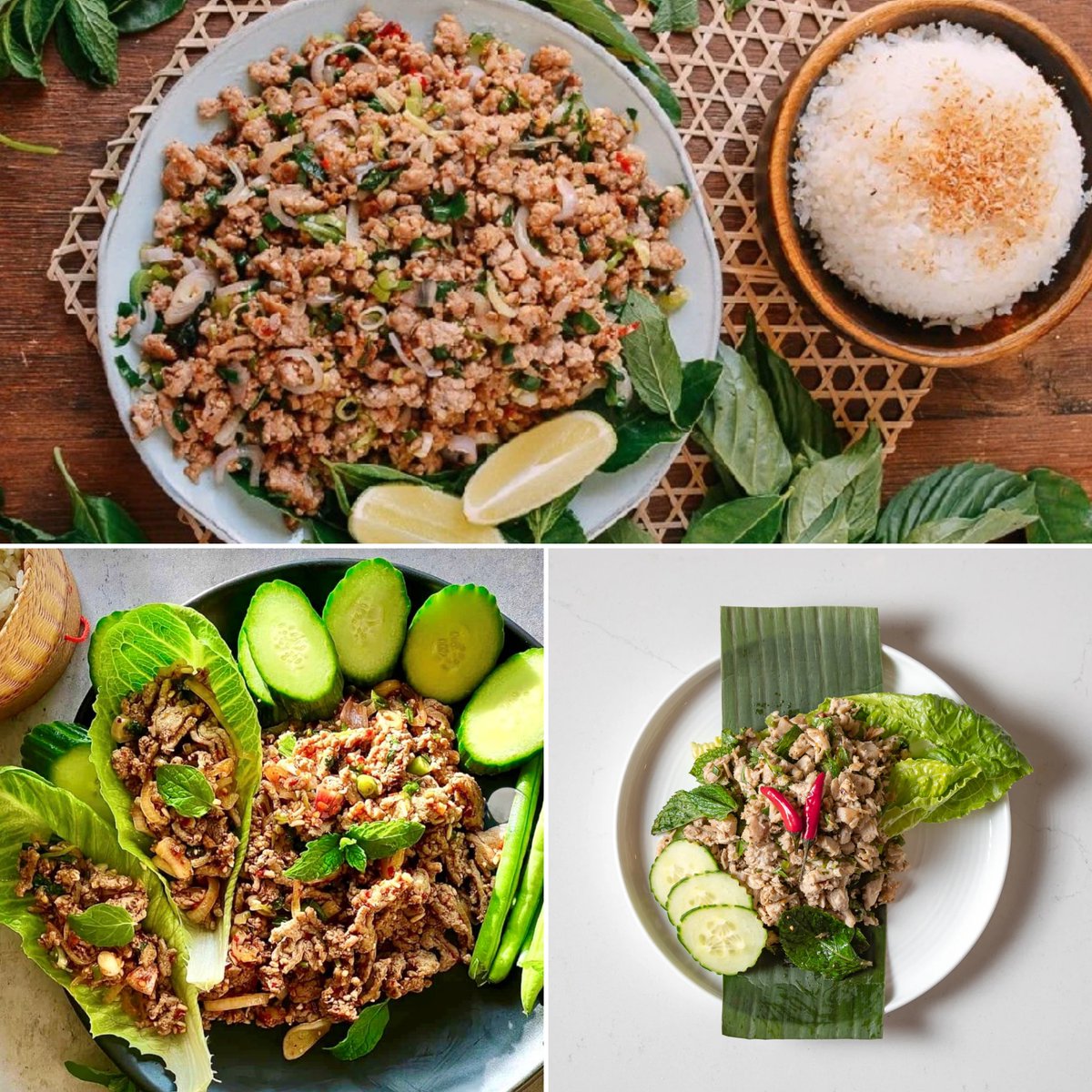 85Ciro's tweet photo. Laap is Laos’ must-try national dish: minced meat or fish tossed with lime, fish sauce, herbs, chilies, and toasted rice for a nutty, refreshing bite. Enjoy it with sticky rice, scooped by hand like the locals do. https://t.co/f9pfP9tQ2H