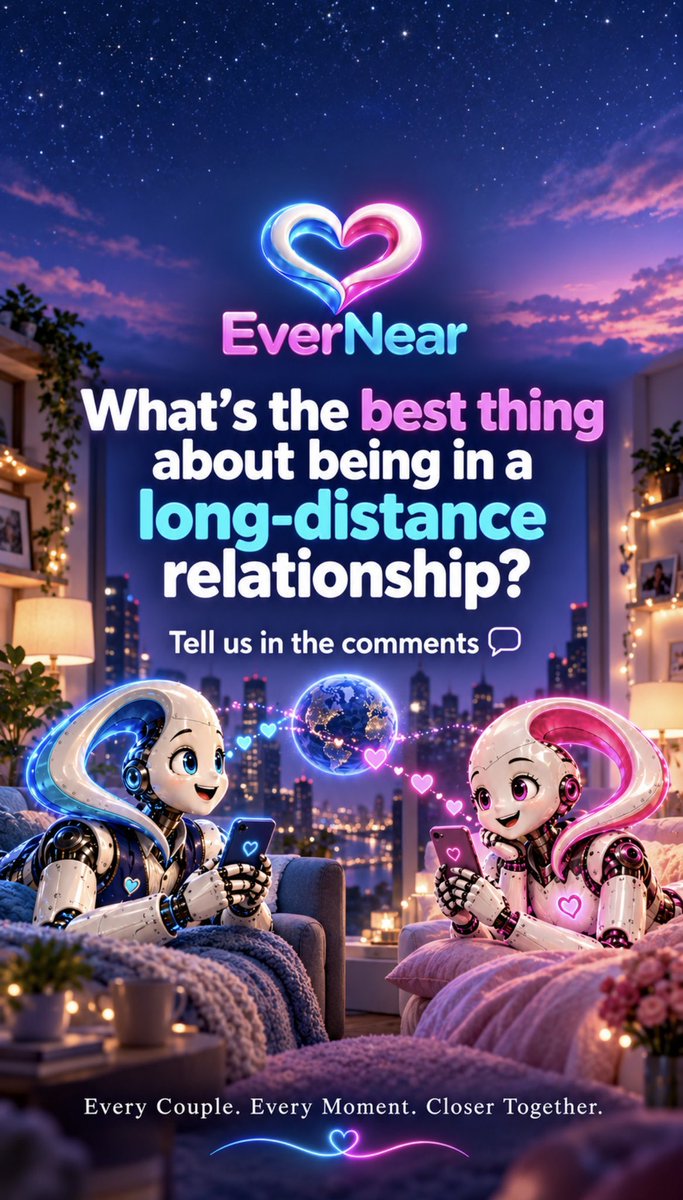 EverNearApp's tweet photo. What’s the best thing about being in a long distance relationship? #longdistance #ldr #ldrcouples #internationalcouple #longdistancerelationship #couples #couplesquestions #ldrlife https://t.co/UH7VCBKAUF