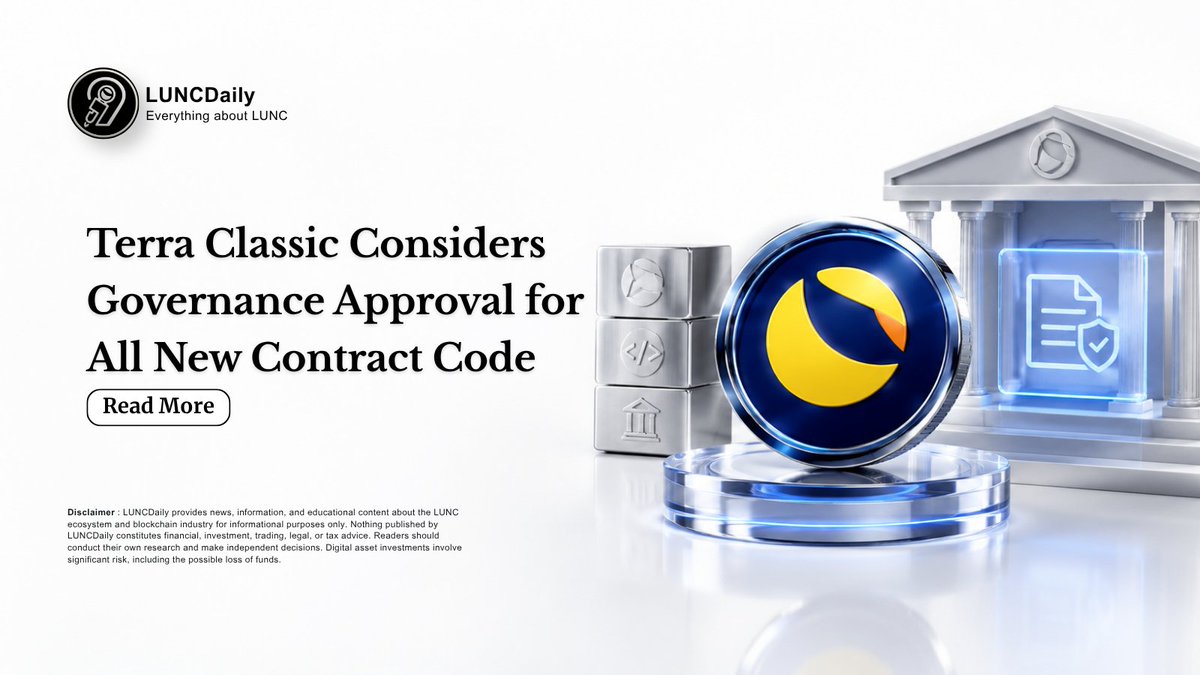 LuncDaily's tweet photo. Terra Classic Proposal Targets New Smart Contract Uploads: What $LUNC Holders Should Know?

A new Terra Classic governance proposal seeks to restrict new CosmWasm smart contract code uploads to governance approval.

Currently, any account can upload new contract code directly to the blockchain, creating a broader potential security risk.

If approved, the change would prevent individual accounts from uploading new code without authorization.

Existing smart contracts and decentralized applications would remain unaffected, and CosmWasm would stay enabled.

Community feedback is being requested before the proposal moves to an on chain vote, with future governance able to authorize selected developers.

Read More : https://t.co/haWORvK6ac