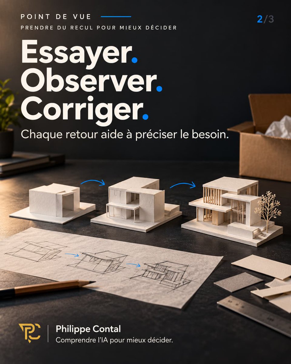 Terr_Digital's tweet photo. Un prompt lance un projet. 𝗟𝗮 𝗰𝗼𝗻𝘀𝘁𝗮𝗻𝗰𝗲 𝗹𝗲 𝗳𝗮𝗶𝘁 𝘃𝗶𝘃𝗿𝗲.

Dans les discussions sur la création assistée par l’IA, je trouve que nous parlons beaucoup de la première version. Celle qui apparaît à l’écran et donne envie d’aller plus loin.

@PhilippeContal https://t.co/m3uqepRvsf