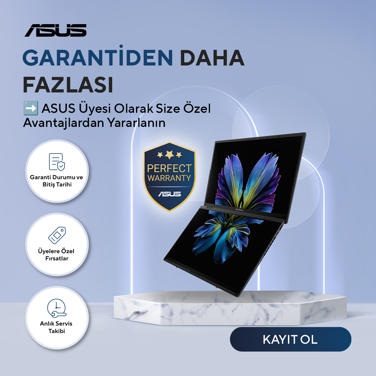 ASUSTR's tweet photo. Kazalara karşı önlemini al! 🛡️💻 ASUS Perfect Warranty ile laptopunu kazara oluşan hasarlara karşı 1 yıl ücretsiz koru.

Satın alma tarihinden itibaren 90 gün içinde cihazını kaydet, korumanı başlat!

#ASUS #PerfectWarranty https://t.co/Y7BXffrafn