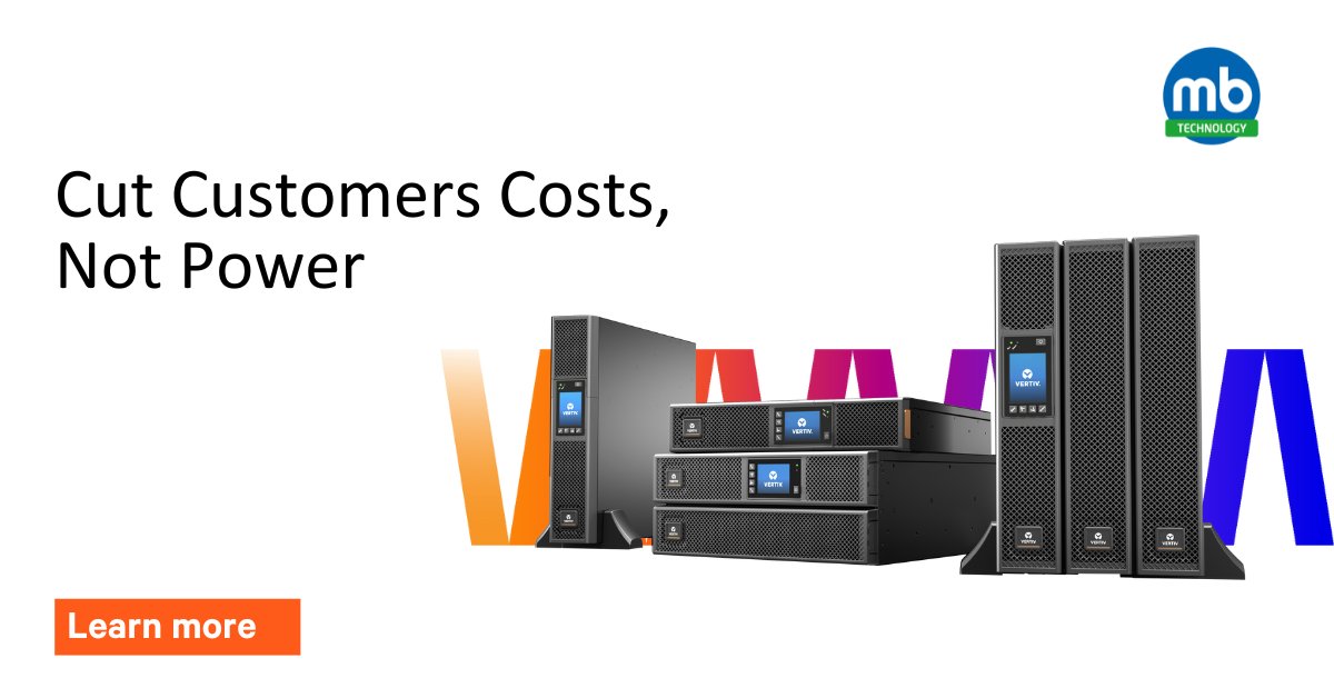 MBTech_UK's tweet photo. ⚡ Cut costs. Not corners. And certainly not power. 🔋

Help customers protect critical IT, minimise downtime and improve efficiency with Vertiv's reliable UPS solutions, from office to enterprise environments. 💡

👉 Learn more : https://t.co/ayebIWO1fx

#ThrivingThursday https://t.co/ZKx1B9Zsvp