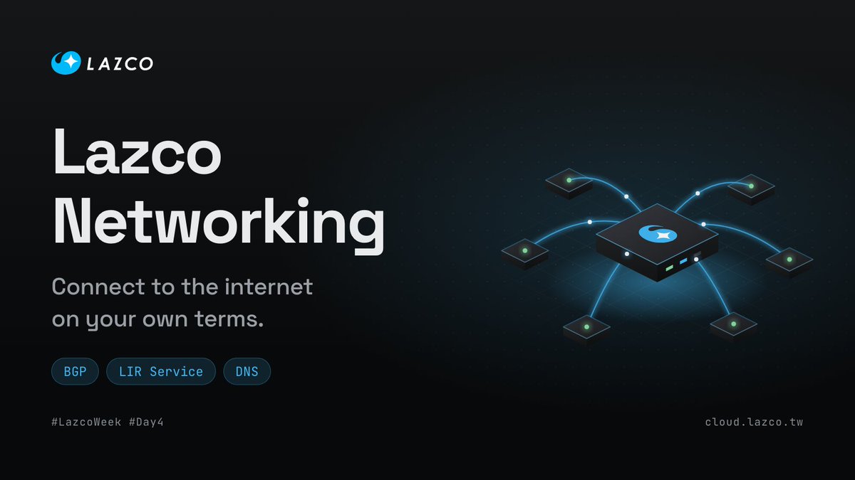 lazcotw's tweet photo. Introducing Lazco Networking.

Connect to the internet on your own terms.

BGP with your own ASN, from Compute servers. 

Every prefix is checked against RPKI, IRR and ownership.

Day 4 of #LazcoWeek. https://t.co/2zaevMwiYe