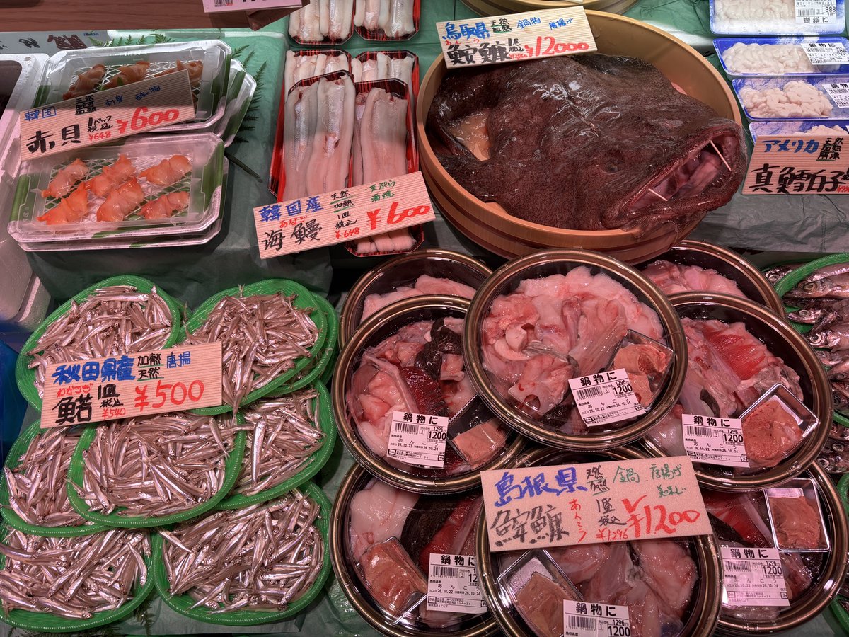 7ol0mL's tweet photo. 今日は、安くてい感じのお魚に加え、珍しいお魚がたくさん。

・矢柄
・燕魚
・蝉ホウボウ
・銀目鯛
・モクズガニ
他

#有明ベルク https://t.co/yR4mByuD8g
