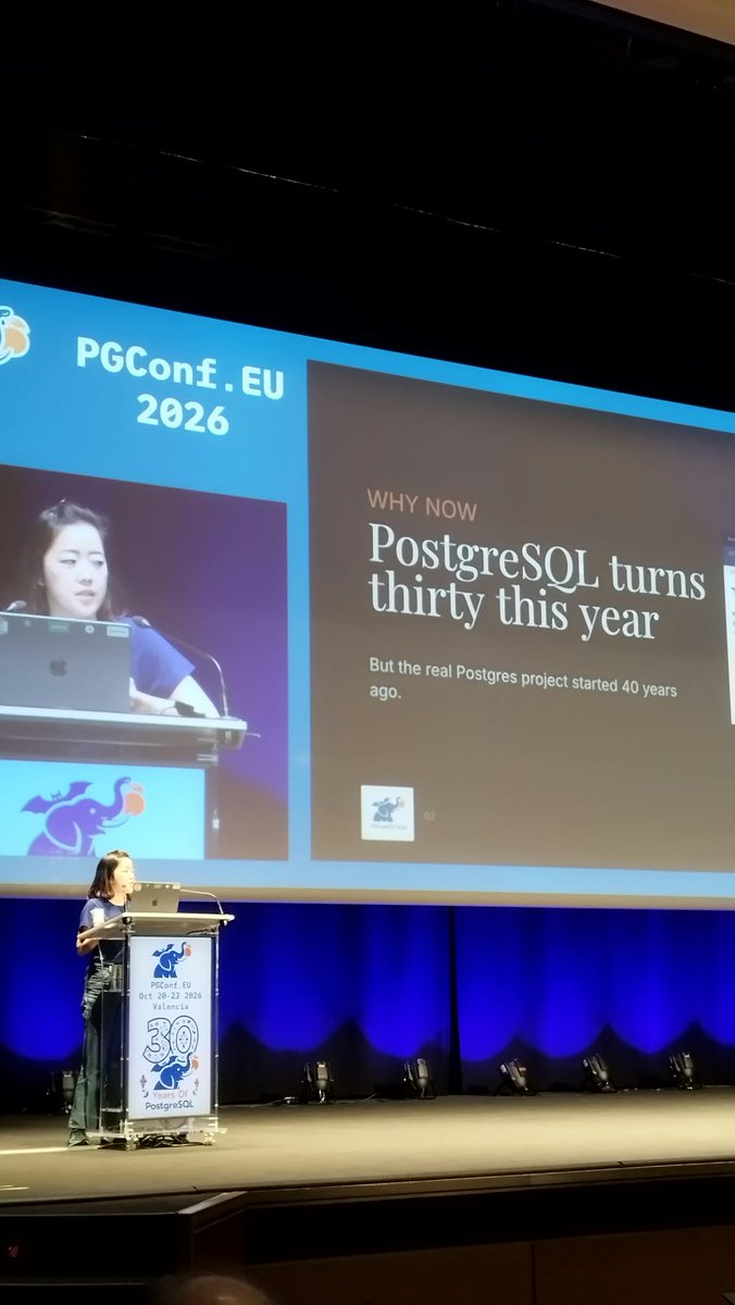 PerconaBytes's tweet photo. Now, for some quotes from the history lesson about #postgres with @UpYourElly
On the original code quality bar: “The priority was for the code to compile and sort of work.”
#PgconfEU https://t.co/he77Ag9dz4
