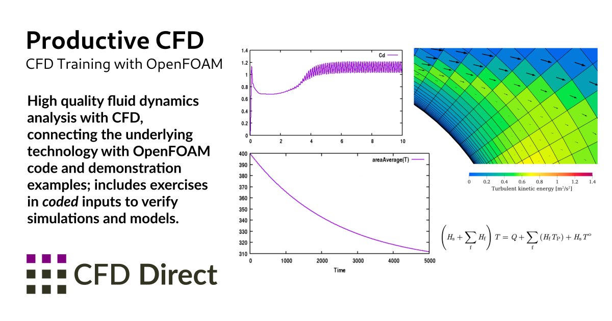 CFDdirect's tweet photo. The coded file input, e.g. for coded function objects, is an incredibly powerful tool to extract the data you need from #OpenFOAM.  We take participants through several coded examples on our Productive #CFD courses https://t.co/Ycna6cP4xd https://t.co/m7s2MAuNKT
