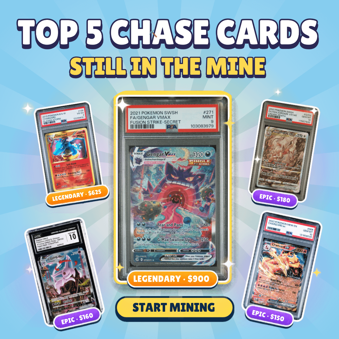 tcgminer's tweet photo. THE GRAILS ARE STILL DOWN THERE. ⛏️

Nobody has pulled these yet. The top chase cards are still sitting in the mine, worth up to $900 each.

Every one is a real graded Pokémon card, all powered by @Collector_Crypt.

Bombs are guarding them. Somebody has to go first.

Start mining 👇