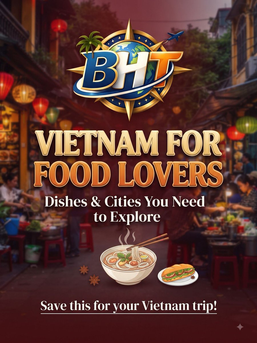yildko's tweet photo. Vietnam is a dream for food lovers: Phở in Hanoi, Bánh Mì in Ho Chi Minh City, Cao Lầu in Hoi An, Bún Bò Huế in Hue, and Mì Quảng in Da Nang. One country, countless unforgettable flavours. https://t.co/FVEQTT73Y1