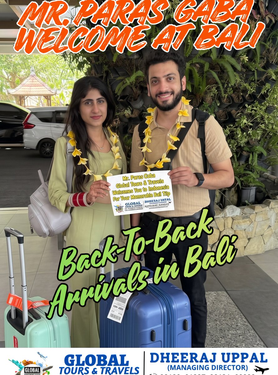 orlisgh's tweet photo. Welcome to Bali, Paras Gaba! Another happy traveller arrives with Global Tours &amp; Travels. Plan your Bali and Indonesia holiday with handpicked hotels, comfortable transfers, amazing experiences, and trusted support. https://t.co/pYMDkMYqNH
