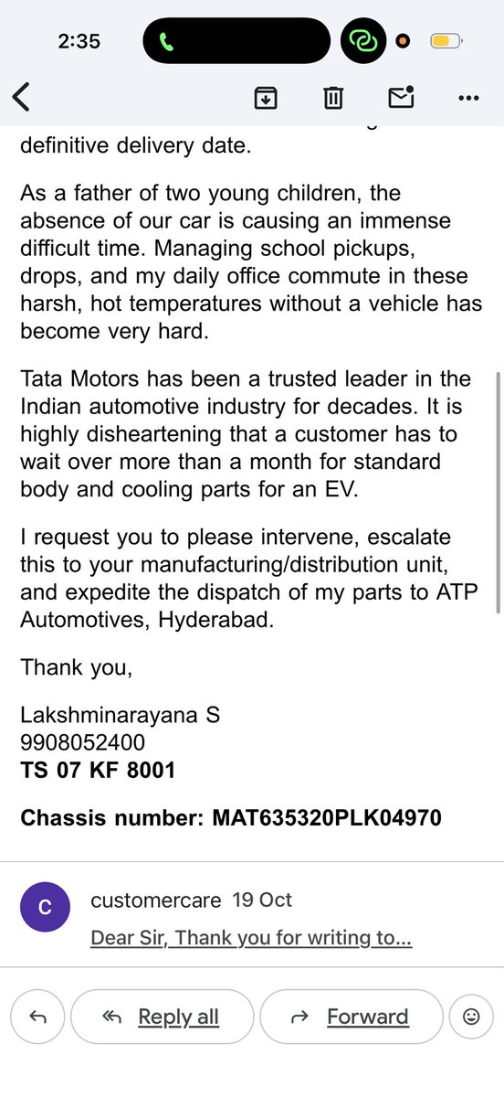 laxman_bly's tweet photo. @TataMotors please need your support , am struggling since a month. Here is screenshots of my emails for more details. There are some unusual things I highlighted please take care of them too. I have sent them in an email. https://t.co/WxS63q2v2W