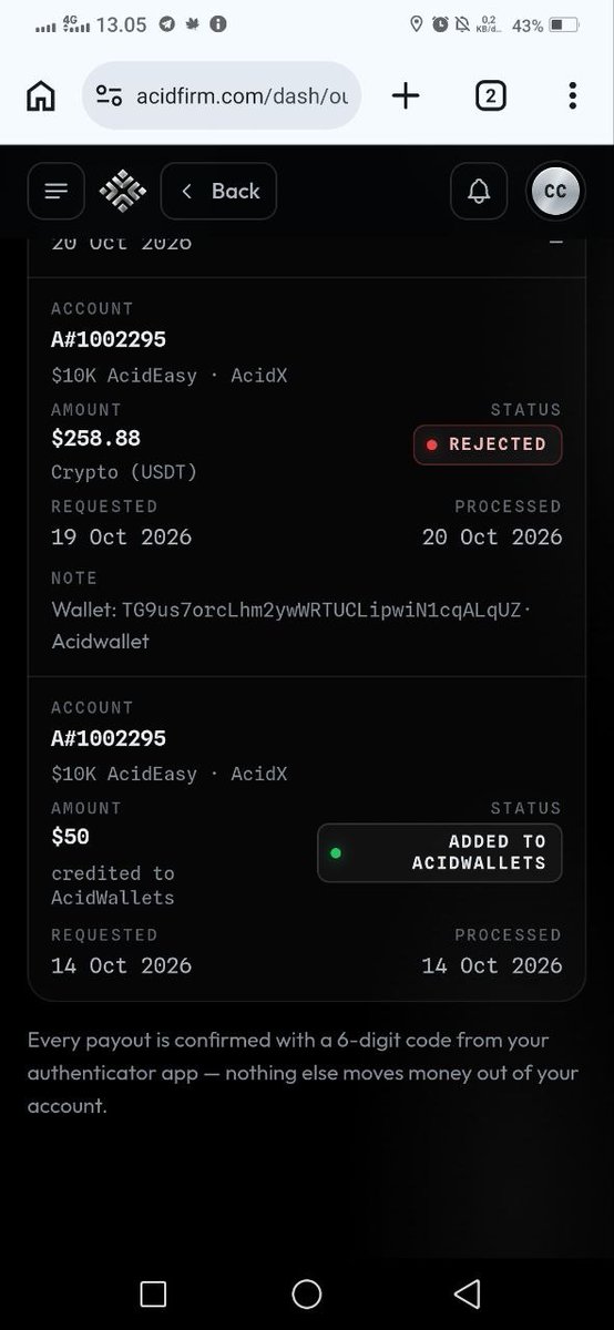 newthegamblung's tweet photo. @acidfirmx @acidfirm 

So, I am officially declaring Acid a scam. My withdrawal from AcidWallet has been pending for 1 day and 3 hours now. You are officially a SCAM, and I will be announcing this to my community and on my social media. #forex #xau #propfirm #scam https://t.co/PKNfsmzGfL