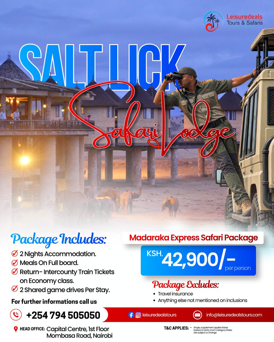 junhyung_lover's tweet photo. Salt Lick Safari Lodge offers front-row views of Tsavo wildlife from raised stilts above a busy waterhole. From KES 42, 900 per person sharing. Includes 2 nights, full-board meals, return train tickets and 2 shared game drives. Valid 1 July–22 https://t.co/dmgYlHOnon