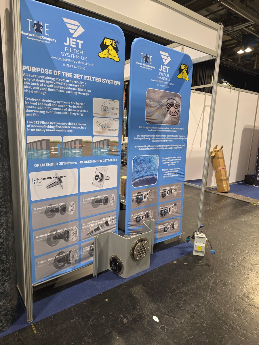 plasticpiling's tweet photo. In Glasgow today at the Scottish Construction Summit, visit us on Stand 33 Hall 5  SEC.  

We are showing a selection of our range of plastic sheet piling, made from 97% plus recycled uPVC.  

The Jet Filter System weephole filters, which improve water drainage through structures.