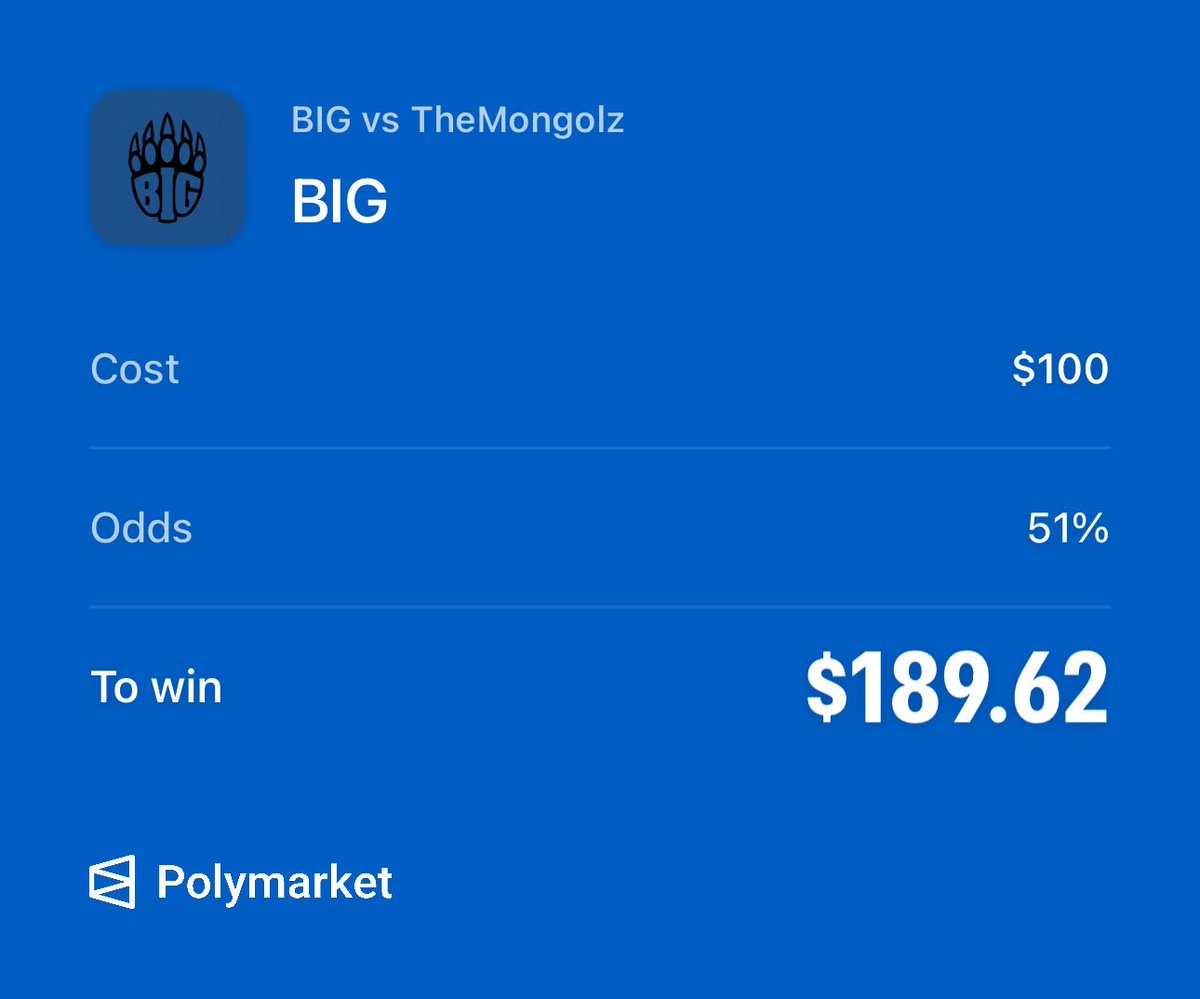 gomdorrr's tweet photo. POLYMARKET CS2 🤓
BIG TO BEAT THEMONGOLZ 1U https://t.co/FTMw1AIByT