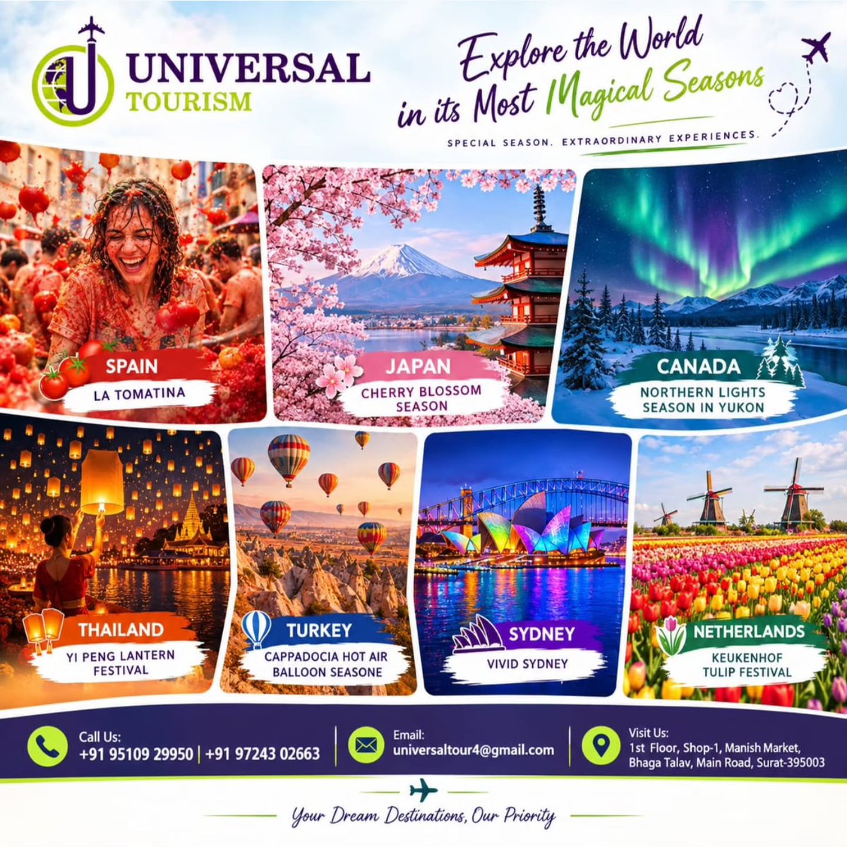MaferOcana's tweet photo. Explore the world in its most magical seasons. From Spain’s La Tomatina to Japan’s cherry blossoms, discover unforgettable journeys with Universal Tourism. Spain, Japan, Canada, Thailand, Turkey, Sydney and the Netherlands await. https://t.co/wl4we1AbYZ