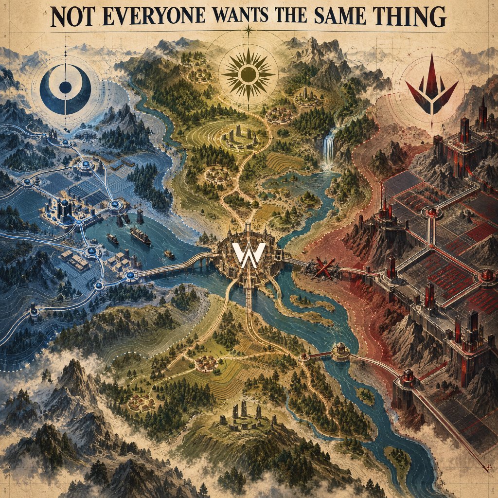 AIWORLDSGAMES's tweet photo. ⚔️ What if factions wanted different things?

One seeks security, another expansion, a third control over scarce resources.

Conflicting goals create room for diplomacy, rivalry, and unexpected alliances.

👉 https://t.co/2eHVhLCfQa https://t.co/Vm4KTcrzla