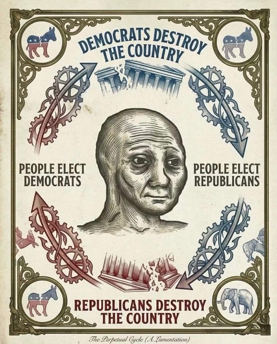 MaryRuwart's tweet photo. Electing either party expands the state and erodes liberty. 

Libertarians reject the false binary, demanding a government limited to protecting rights so freedom can end the cycle. https://t.co/JQtFCLpdOp