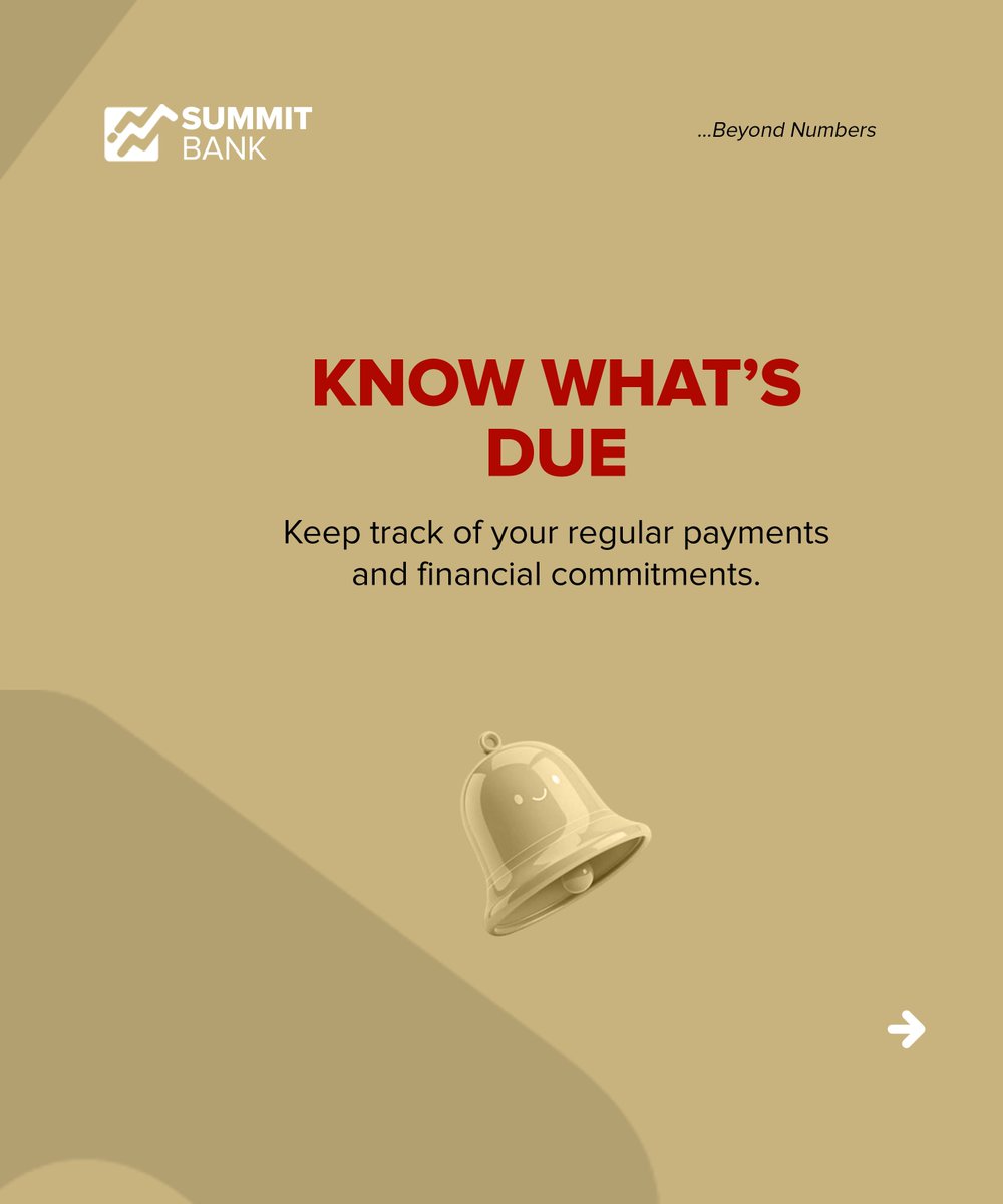 SummitBankNG's tweet photo. The smartest money decisions often happen before the payment is due.

Plan your bills. Know your commitments. Give your money direction before it arrives.

What’s one payment you always plan for in advance?

#SummitBank #SmartMoney #MoneyManagement #FinancialPlanning #BeyondNumbers
