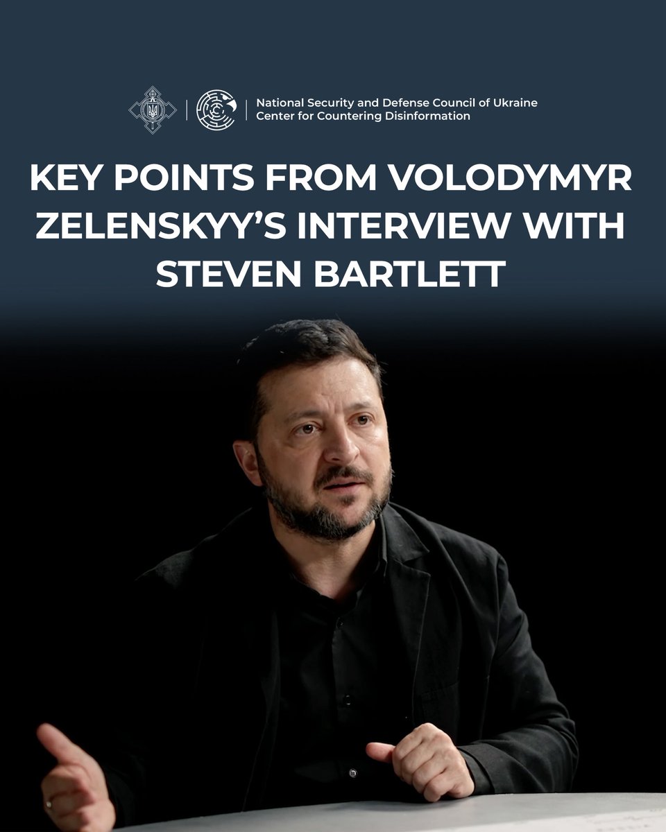 CforCD's tweet photo. Key statements by the President of Ukraine, Volodymyr Zelenskyy, in an interview with British podcaster Steven Bartlett (The Diary of a CEO): https://t.co/1YEmUZQk4x