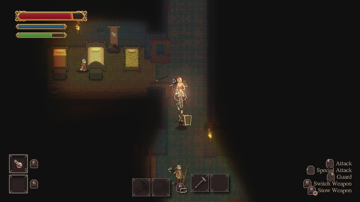 DebaucheryLeo's tweet photo. Debauched in Dungeons [Demo v0.1.4] - Top-down dungeon crawler where you capture defeated girls as slaves, for Hentai and to dump all the boring base work on them :)
https://t.co/Tyd8azUQ3p

———Hentai & Guro… or rather, a bloody mess
The demo has 3 standard hentai animations and guro CGs.

You can choose a “Moderate Love” mode that partially cuts the guro content.

———Gameplay

—Current state
The game is currently a technical demo, and many features are not yet implemented.

For example, in the shelter you can only bring slaves and interact with them - most recipes can’t be crafted yet.

However, the developer addressed some of the underdeveloped aspects by adding specific ways to interact with the world.
- You can’t craft a torch, and the chance of finding one is quite low.
- However, you can set an arrow on fire and use it to uncover secret elements.

——Combat
Three types of weapons are available:
- Melee (swords and spears)
- Magic
- Bows and crossbows

——Dungeon
The map is divided into 5 zones:
- Corridors
- Cemetery
- Zerg nest
- Elf & human outpost
- Alchemy laboratory

plus two puzzles with levers.

———Recommended? Not sure.
The gore content currently in the game is too intense for me, and judging by what’s already visible, it’s only going to get more extreme, to the point where I’m not sure I’ll be showcasing future versions.

there are also plenty of things I like:
- Cute procedurally generated NPCs
- The dungeon-crawling gameplay
- Crafting, base management, and the relationship system look promising
(the idea of focusing on the gameplay while delegating all the routine tasks, such as crafting or gathering consumables, to NPCs)

———

#DebauchedinDungeons #QualithAssembly #animegame #anime #animegirl #waifu #indiegame #dungeoncrawl #dungeonexploration #dungeon #hentai #hentaigame #guroart #gurogame #guro