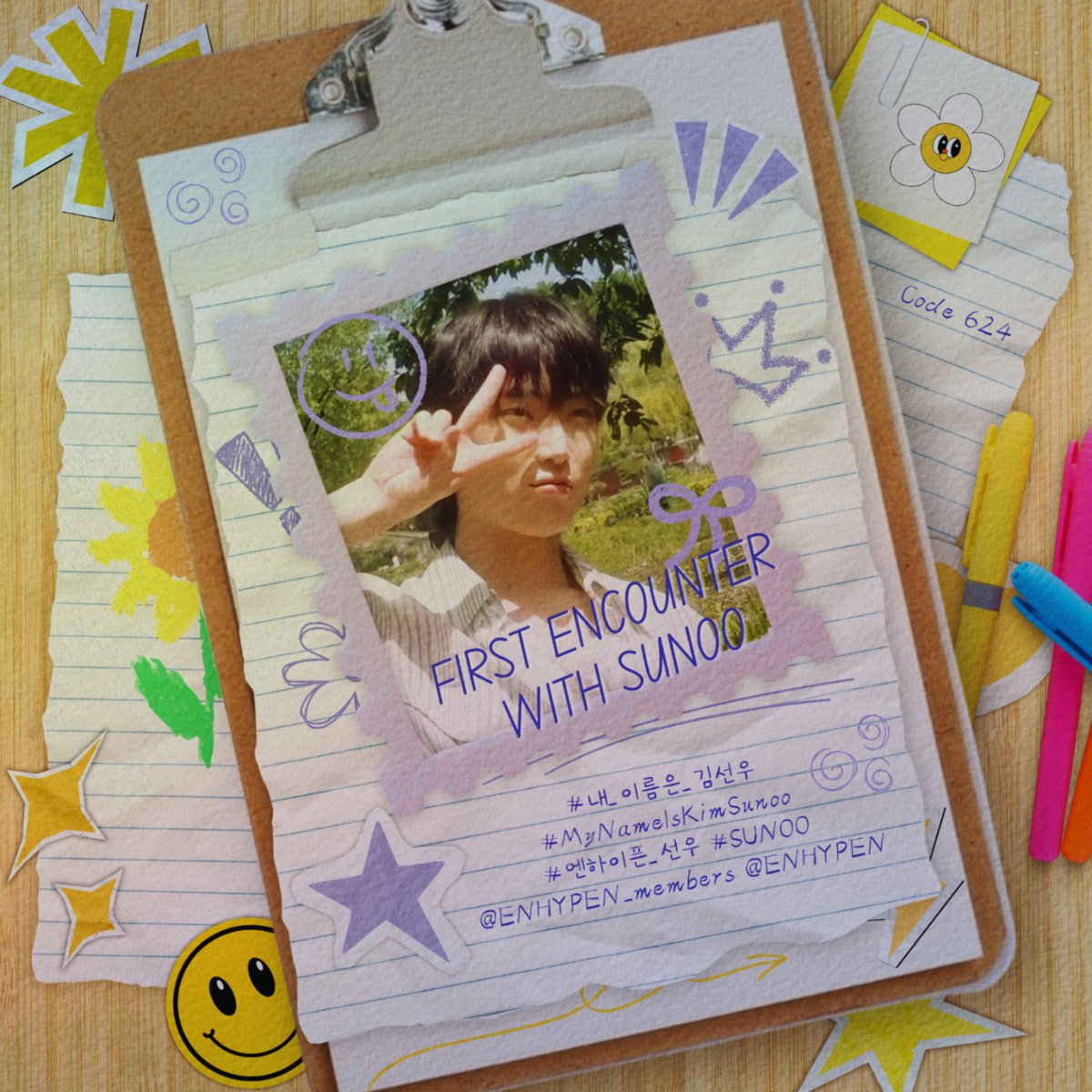 Code624Sunoo's tweet photo. A bright day has come for our sunshine Sunoo to make some new friends 🌻✨

Let's come and witness how Sunoo's wonderful day will go as he will be meeting new friends. Drop the tags below to show your excitement! 🍃

FIRST ENCOUNTER WITH SUNOO
#내_이름은_김선우 
#MyNameIsKimSunoo 
#엔하이픈_선우 #SUNOO
@ENHYPEN_members @ENHYPEN