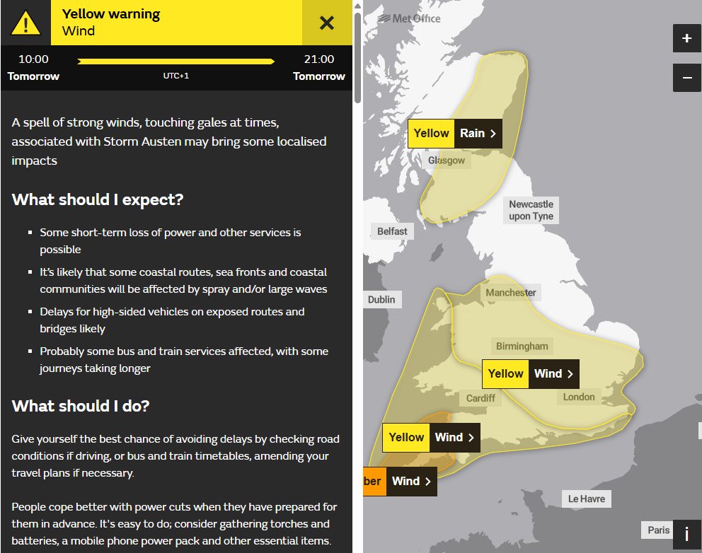 WMRoads's tweet photo. 🌪️#StormAusten will impact the #WestMidlands Friday 23 October.

Met Office weather warning now extended to cover the West Midlands region.

⌚Valid 10 am - 9 pm on Friday 23 October.

ℹ️More info from Met Office https://t.co/dweOFESUoC https://t.co/H0vYS80x56
