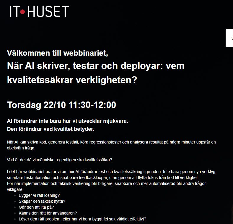 kentlundgren's tweet photo. När AI skriver, testar och deployar: vem kvalitetssäkrar verkligheten? #IThuset https://t.co/LAkKnk9Zp4 https://t.co/hPAWW7qObF