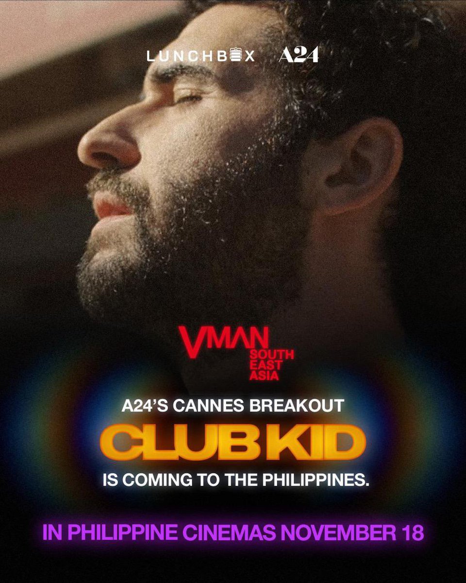 _lunchboxph's tweet photo. CLUB KID OTW TO THE PHILIPPINES!

A24’s Club Kid, the Cannes breakout from writer-director-star Jordan Firstman, is finally making its way to Filipino audiences. 

Catch Club Kid in Philippine cinemas starting NOVEMBER 18. https://t.co/suNGTMVco0