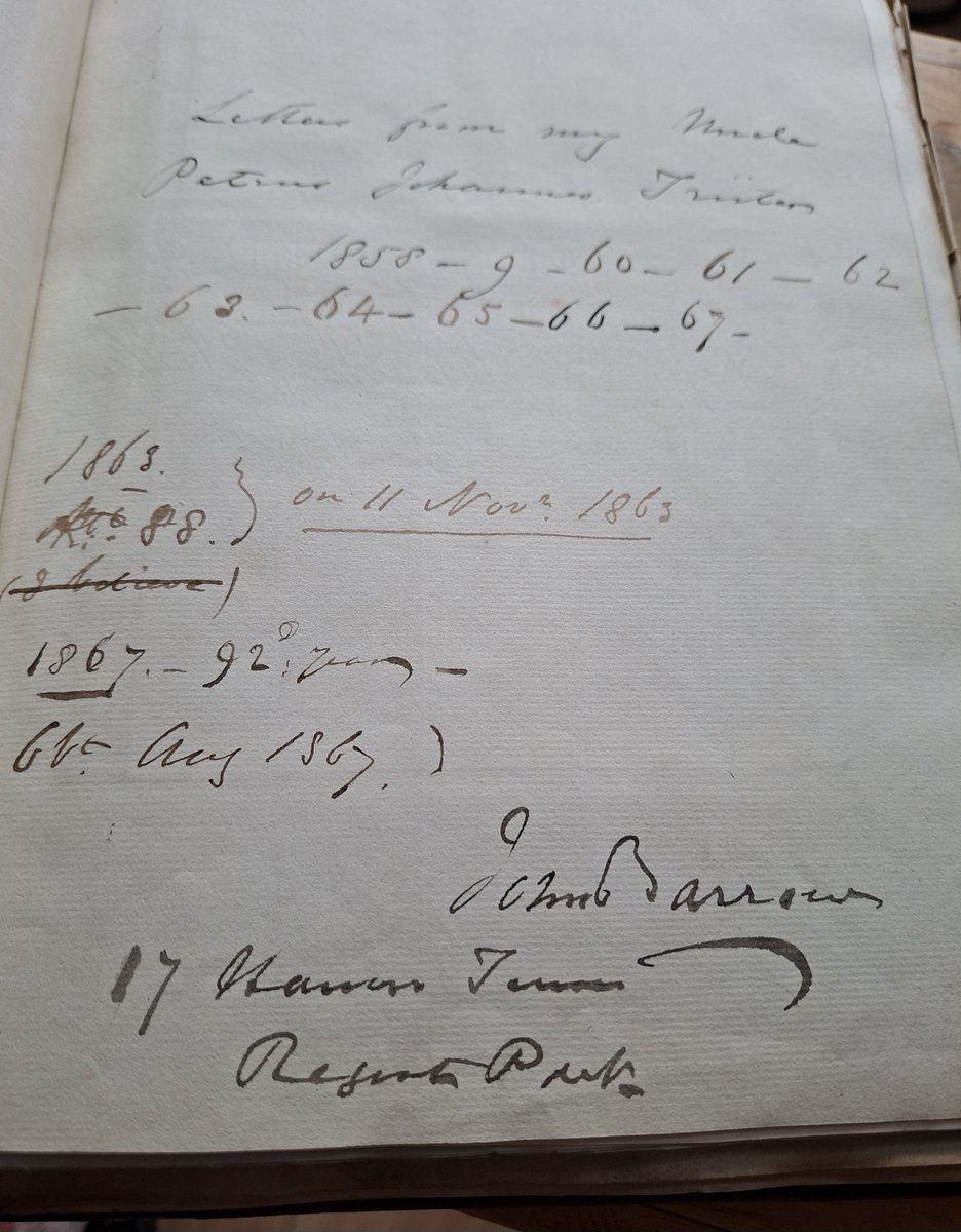 CaptFitzjamesRN's tweet photo. I am so incredibly happy to have obtained a volume of letters from John Barrow's South African relatives to him. His mother was from SA of German/Dutch descent. About a 100 letters!! Can't wait to read them all, such a great source of new info. JB owned &amp; touched this waaaah. 🥹 https://t.co/r105UbM1MR