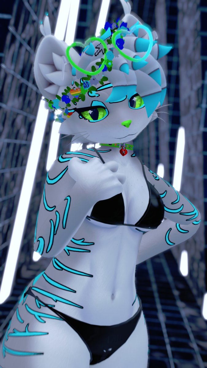 xpkitty2's tweet photo. You sure love taking pictures of me in my swimwear user~
Might as well wear it all the time 💚😻🌊

#vrchat #mayu #mayuavatar #mayuslop #furry3d https://t.co/5xZens3va6