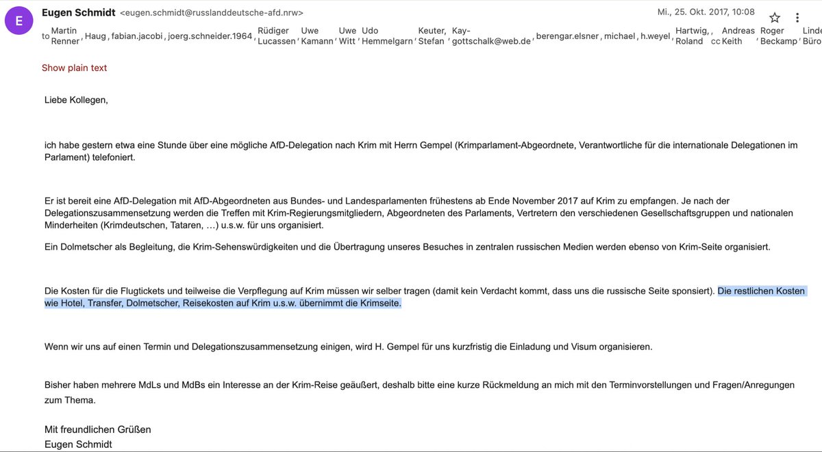 ErikMarquardt's tweet photo. Keine Überraschung, aber im Mailverkehr schwarz auf weiß: AfDler haben sich hier z.B. offenbar von Russland zahlen lassen. https://t.co/HMNrRBTkLq