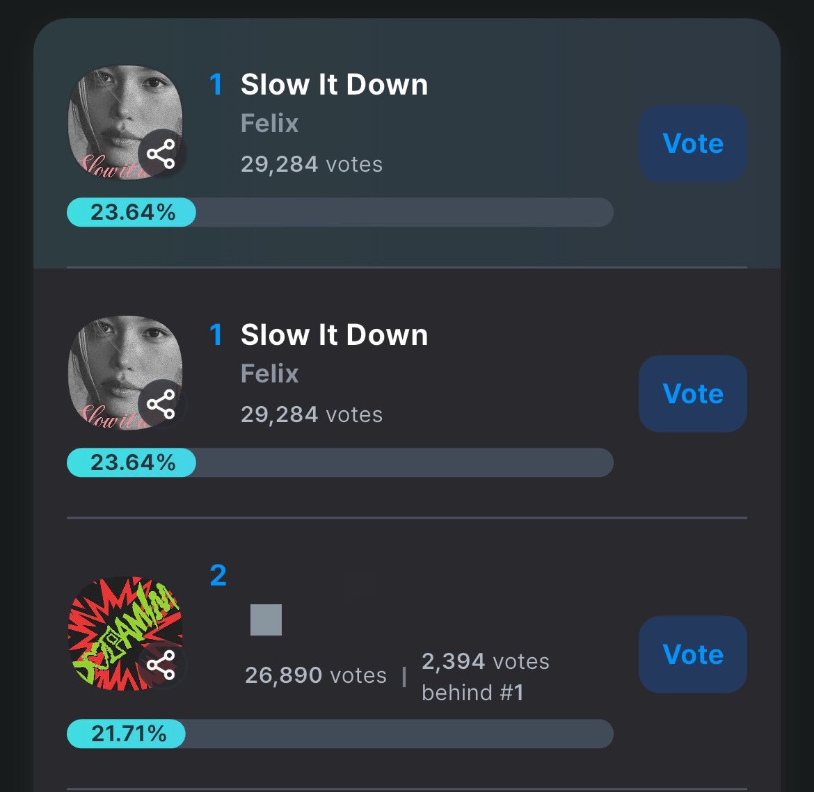 AboutFelixYT's tweet photo. #FELIX’s “Slow It Down” is nominated at the 2026 KGMA for “Best Listener’s Pick” Award Finals. 

We’re currently in 1st place, Lets create a bigger gap to win the award for Felix.
Lets keep voting on the coogoong app!!

Vote  🗳 https://t.co/ZoVfzX7Gao%… https://t.co/cSm6hsWaf6