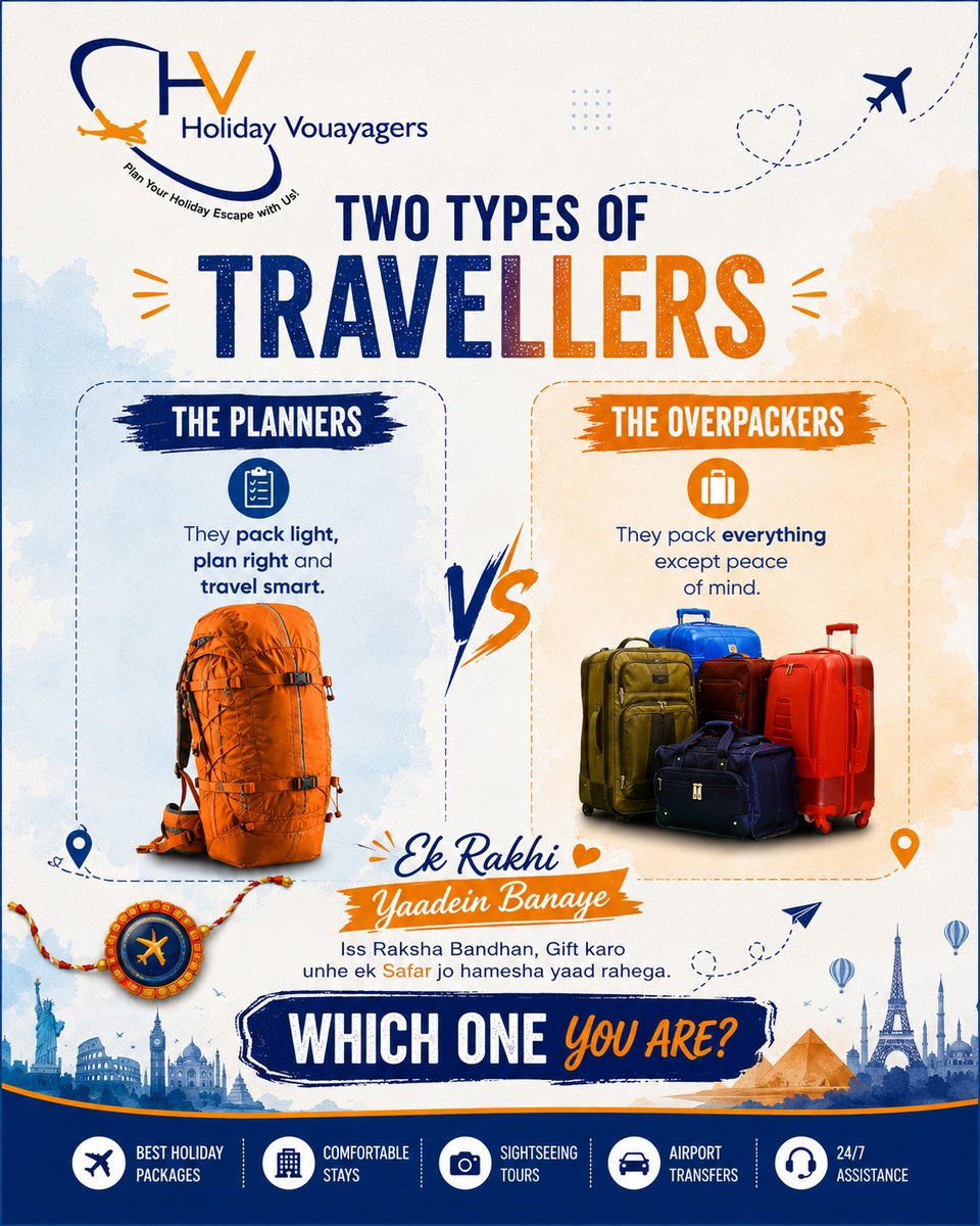 elmas_dilek's tweet photo. Which type of traveler are you? The Planners: Pack light, plan right, travel smart. The Overpackers: Pack everything except peace of mind. Tag your sibling and tell us which one you are. https://t.co/VJPgG6HWiE