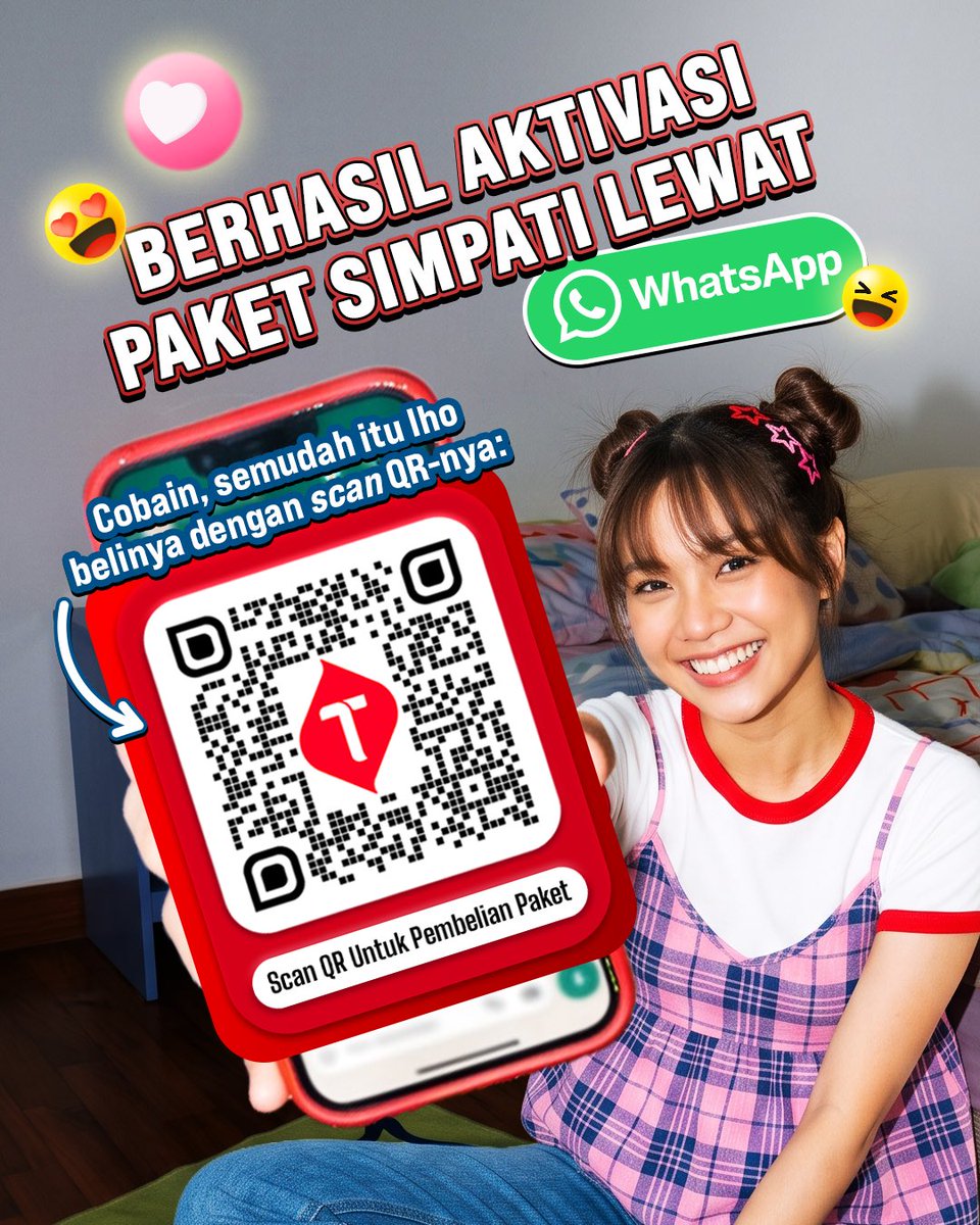 SIMPATI's tweet photo. Cie, yang keliatan lagi hepi pas chat.

Pasti abis selesai beli paket SIMPATI lewat WhatsApp SIMPATI.

Yuk, cobain langsung praktisnya beli paket SIMPATI lewat WhatsApp dengan scan QR atau https://t.co/DKgnhqoXeb sekarang.

*S&amp;K berlaku. https://t.co/KCf9f68ZyK