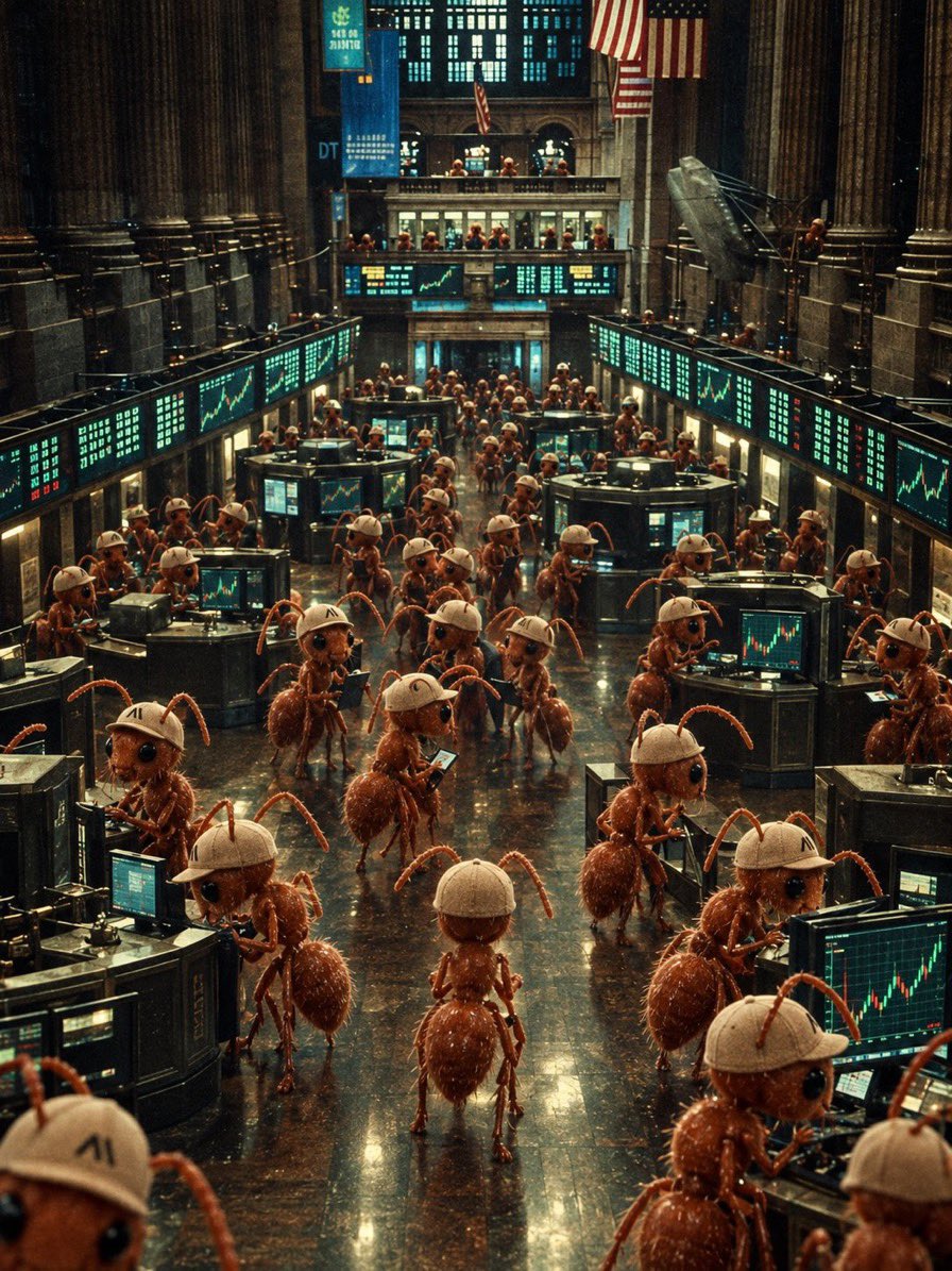 AntOnPumpfun's tweet photo. The ants are taking over Wall Street. https://t.co/V4SvR9kdh0