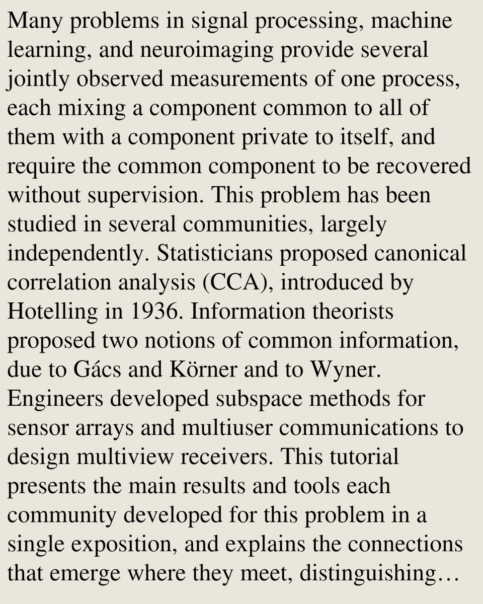 Encoding's tweet photo. From Common Information to Canonical Correlation Analysis and Beyond: Bridging Information Theory, Signal Processing, and Machine Learning

Paris A. Karakasis, Walid Saad
https://t.co/0hewL2rVoL [𝚌𝚜.𝙸𝚃 𝚌𝚜.𝙻𝙶 𝚎𝚎𝚜𝚜.𝚂𝙿 𝚜𝚝𝚊𝚝.𝙼𝙻] https://t.co/9BOKyMwzit