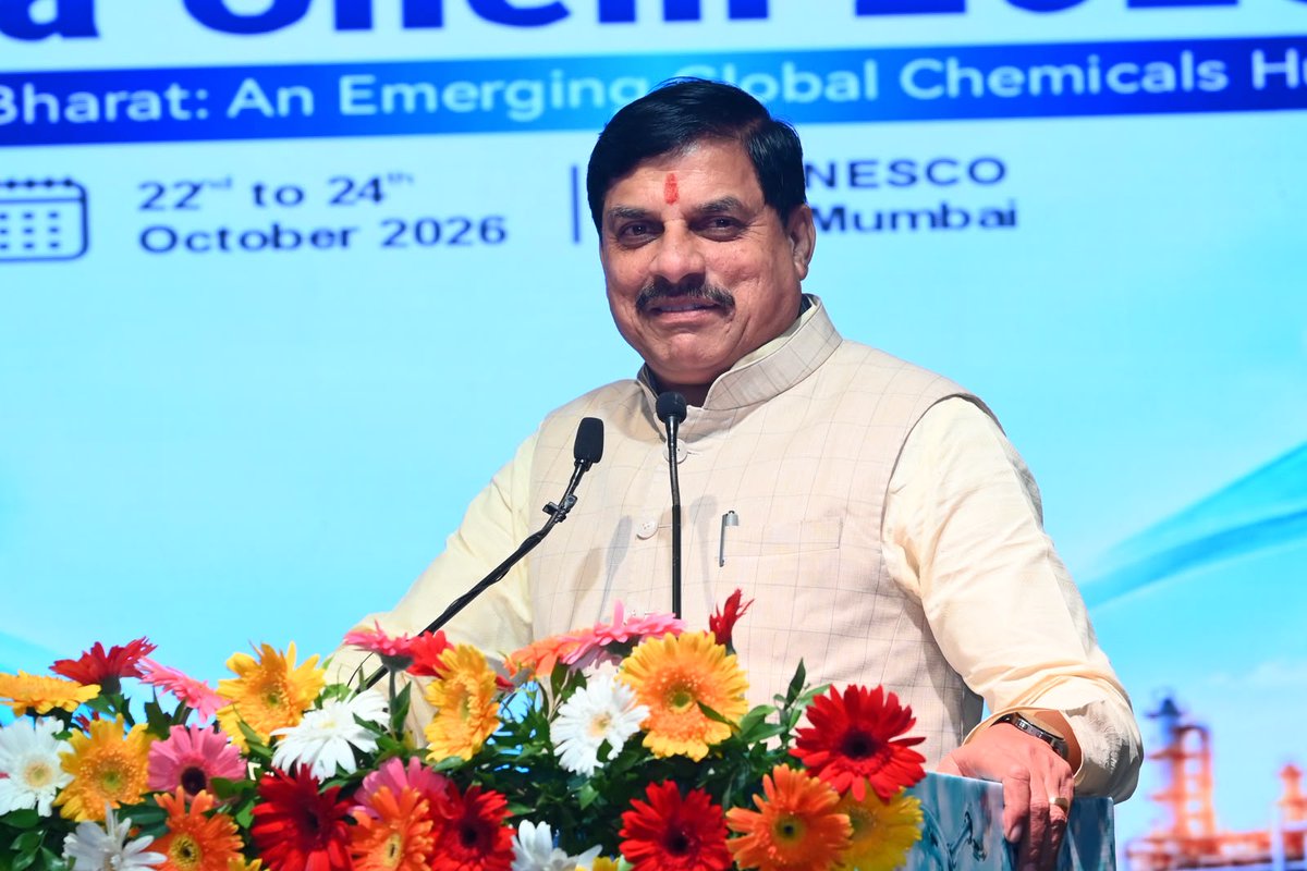 IndiaChem_Ficci's tweet photo. “With over US$240 billion in market size today and the ambition to build a US$1 trillion chemicals and petrochemicals industry by 2040, India has a significant opportunity to strengthen its global manufacturing leadership.”

Addressing the inaugural session of India Chem 2026, @DrMohanYadav51 , Hon’ble Chief Minister of Madhya Pradesh, highlighted the state’s growing role in India’s chemicals and petrochemicals sector, backed by investment opportunities, industrial infrastructure and a business-friendly environment.

He highlighted the development of a downstream petrochemicals project in Bina, with an investment of ₹50,000 crore, expected to produce over 2.2 million tonnes of petrochemical products annually. The project is expected to support industries such as plastics, packaging, pharmaceuticals, textiles and automobiles, while creating employment opportunities.

He also outlined Madhya Pradesh’s initiatives to strengthen polymer-based industries through plastic parks in Raisen and Gwalior, alongside the state’s existing gas-processing infrastructure in Vijaypur and the proposed petrochemical project in Sehore district.

Emphasising the state’s investment potential, he highlighted the availability of land, power and water, streamlined processes and industrial zones designed to support new investments. He also noted that investment proposals worth approximately ₹12 lakh crore have emerged following the state’s Global Investors Summit.

Dr. Yadav reaffirmed Madhya Pradesh’s commitment to working with the Centre and industry to advance India’s ambition of becoming a global chemicals and petrochemicals hub.

#IndiaChem2026 #AdvantageBharat #MadhyaPradesh #Chemicals #Petrochemicals