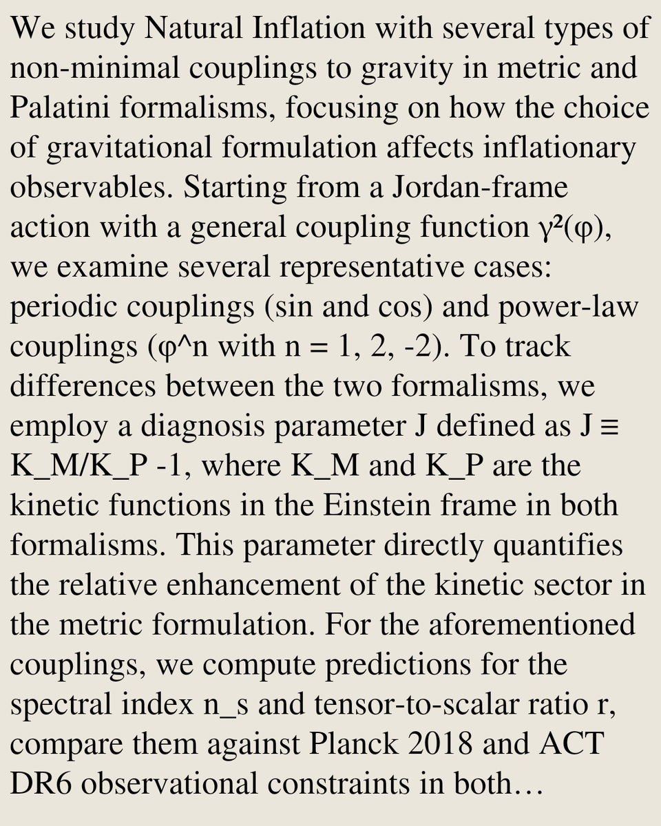 PhysicsPaper's tweet photo. A general criterion to compare metric and Palatini formulations with arbitrary non-minimal couplings: the case of Natural Inflation

Andres Felipe Suarez Reyes, Juan P. Beltrán Almeida
https://t.co/Uv3XfqOyIj [𝚙𝚑𝚢𝚜𝚒𝚌𝚜.𝚐𝚎𝚗-𝚙𝚑] https://t.co/9dLwKjsjl3