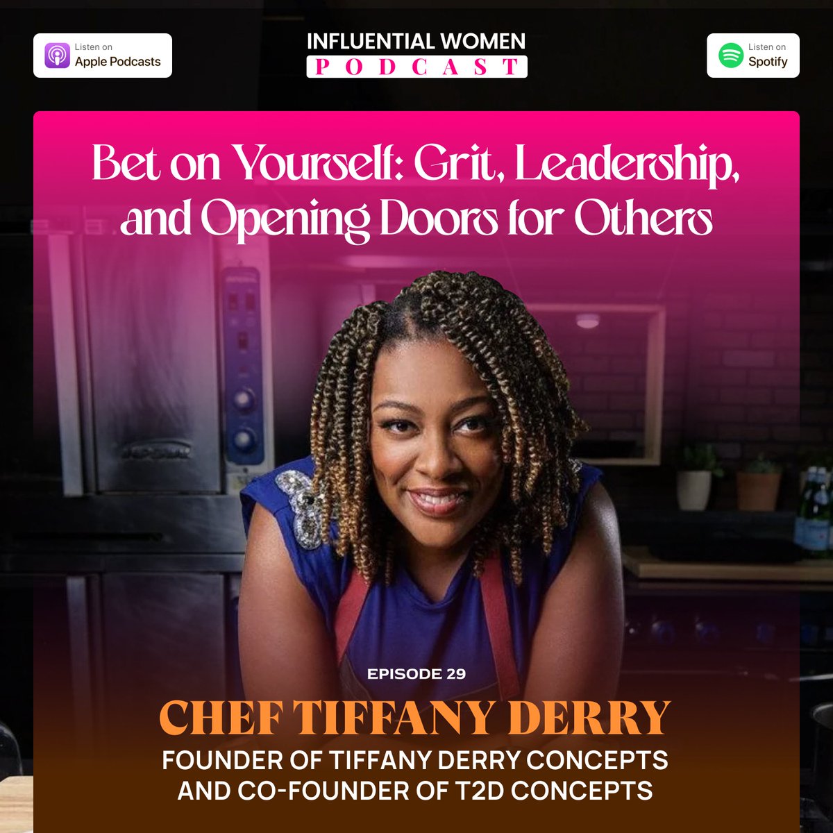Influential_Wom's tweet photo. 🎙️ New on the Influential Women Podcast: Chef Tiffany Derry

The James Beard Award finalist, entrepreneur and MasterChef judge joins Jodie O’Brien for a conversation about betting on yourself, rethinking leadership and opening doors for others. @MasterChefTD

🎧 https://t.co/pDteR2K40C

#InfluentialWomen #TiffanyDerry