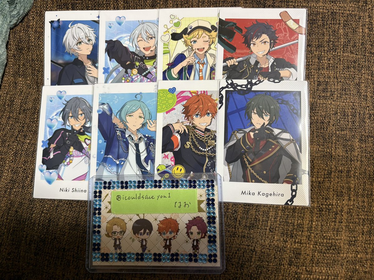 icouldsaveyou1's tweet photo. 更新

あんスタ ぱしゃっつ SELECTION 10 UNIT SONG

譲)◯カンナ　スバル　みか　◯渉　宙　☆ニキ　奏汰　鉄虎

求)90円/枚　真　藍良　こはく
譲渡の☆は◯同数お願いします

24、25日池袋お手渡しのみ https://t.co/H68baTmDij