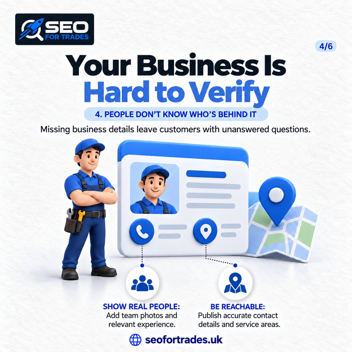 SEOFORTRADESUK's tweet photo. Getting ad clicks but few enquiries?
Give customers reasons to trust your trades business:
✅ Real project photos
✅ Genuine reviews
✅ Offers that match your website
✅ Clear contact details
Build confidence before asking for the booking.
https://t.co/etwZ0KazR1 https://t.co/ymk611jkwp