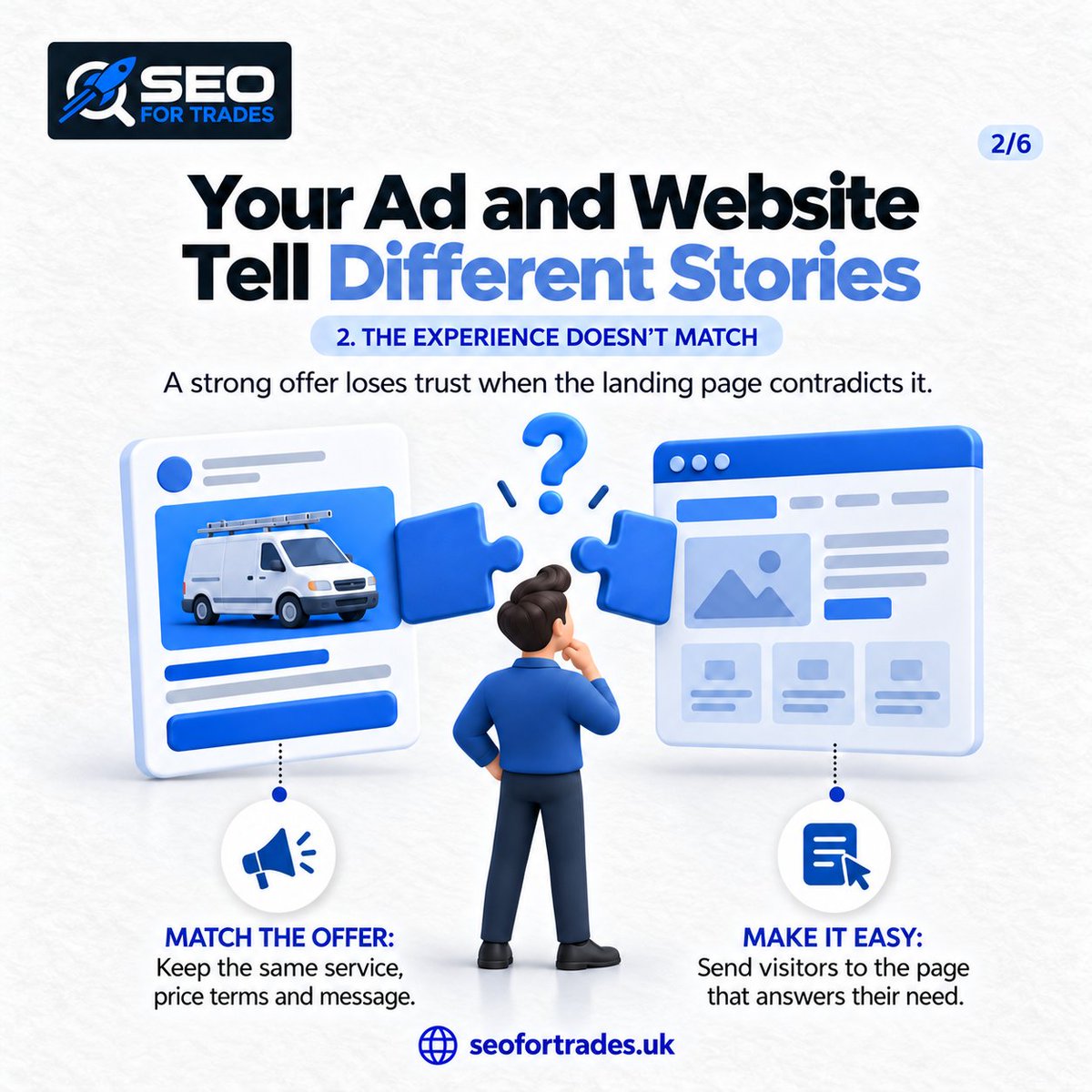 SEOFORTRADESUK's tweet photo. Getting ad clicks but few enquiries?
Give customers reasons to trust your trades business:
✅ Real project photos
✅ Genuine reviews
✅ Offers that match your website
✅ Clear contact details
Build confidence before asking for the booking.
https://t.co/etwZ0KazR1 https://t.co/ymk611jkwp