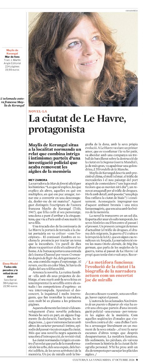angleeditorial's tweet photo. Maylis de Kerangal publica 'Mar de fons' amb traducció de @jmartinlloret 

"La metàfora funciona: l'evolució de la ciutat i la biografia de la narradora actuen com un encertat joc de miralls" Mey Zamora a @LaVanguardia https://t.co/Bx9H1sNUjL