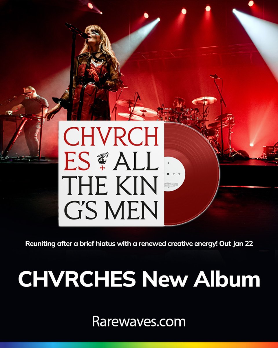RarewavesCom's tweet photo. ✨ CHVRCHES are back! ✨ https://t.co/6e1PegjNZa

All the King's Men is a bold new chapter from the acclaimed Scottish synth-pop trio! 👑🔊

After a brief hiatus, they return with renewed creative energy 🎤🕺🎸

#CHVRCHES #NewAlbum #ColoredVinyl #SynthPop https://t.co/9hJWxJDGzR