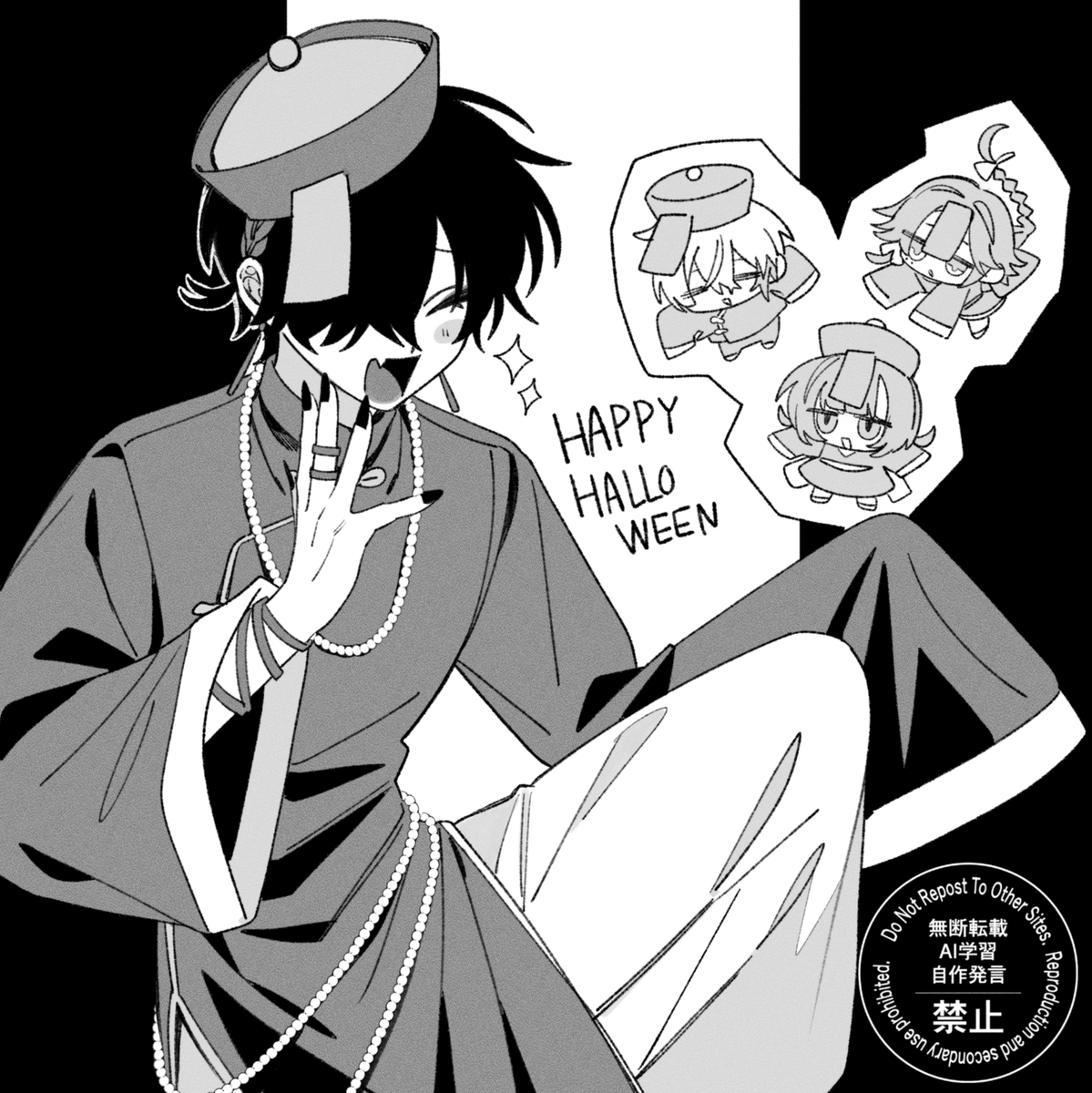 yuru_sanzo_'s tweet photo. 今年のハロウィン絵です
(with 自陣の皆様と公開NPCお借りしています！) https://t.co/0kKPfhYjmU