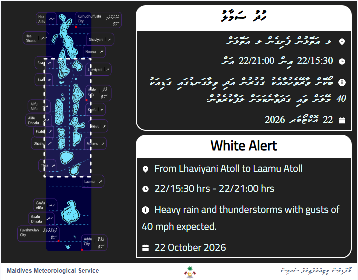 MetMaldives's tweet photo. Alert white for heavy rain https://t.co/miFD9Ft6zM